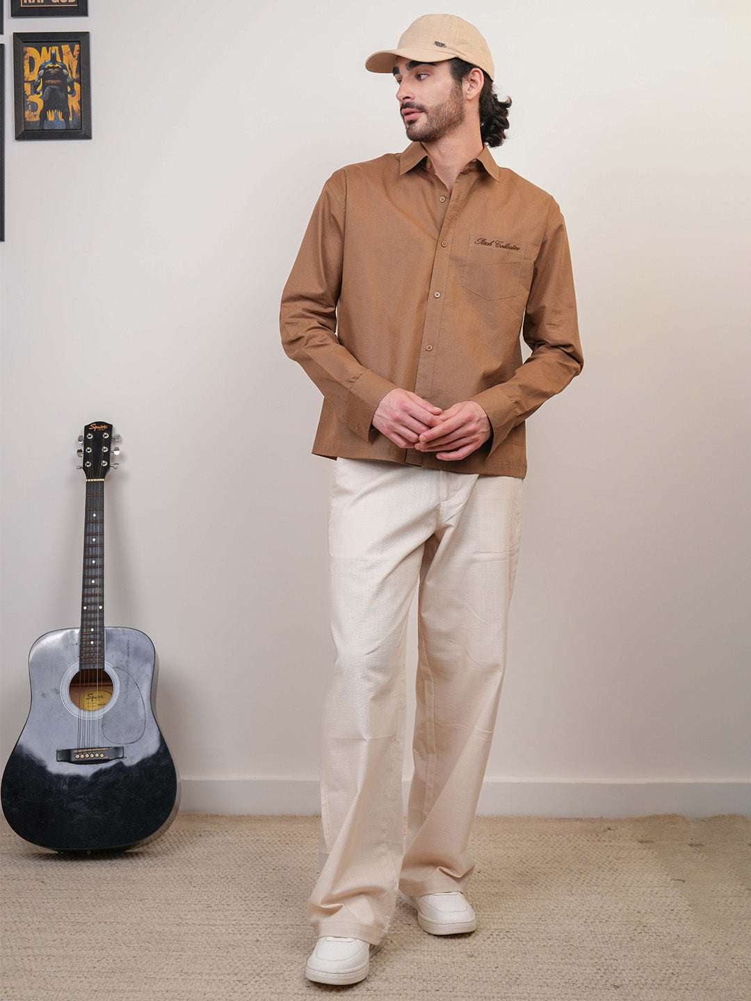 Brown Solid Linen Cotton Boxy Fit Shirt