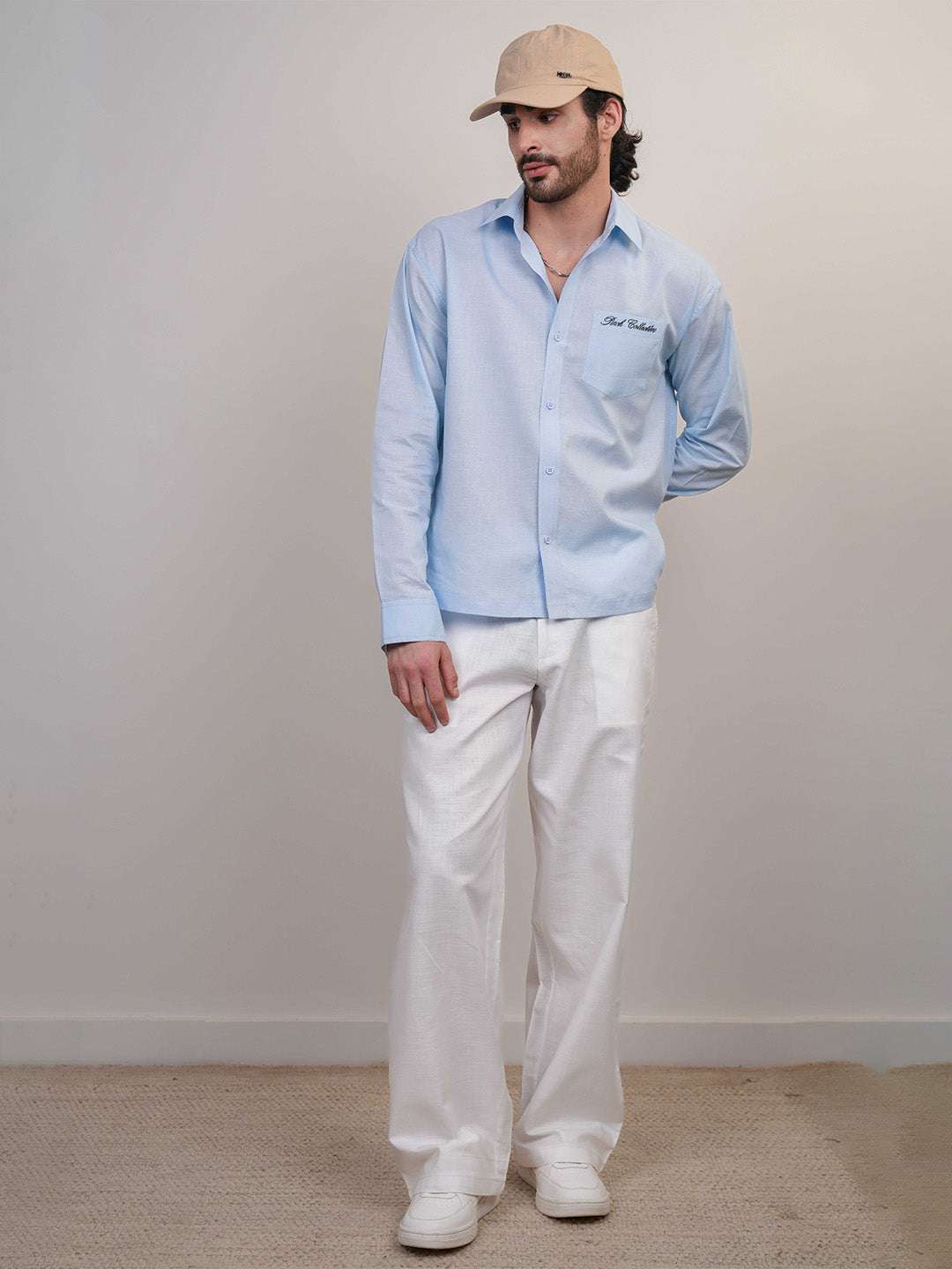 Sky Blue Solid Linen Cotton Boxy Fit Shirt