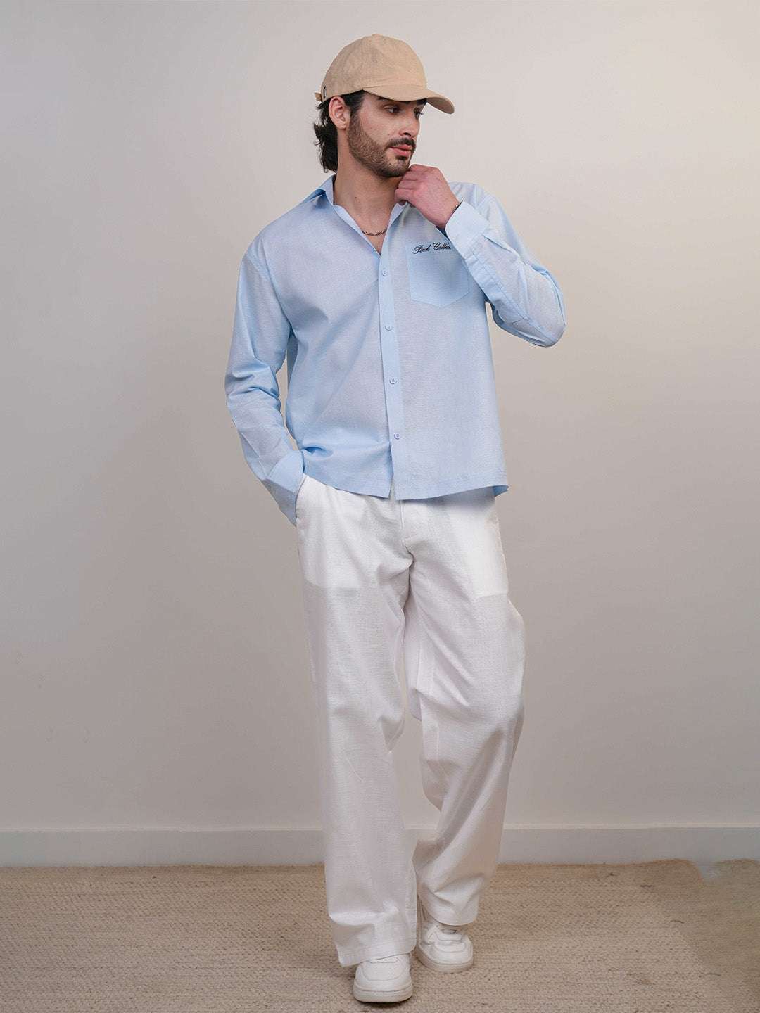 Sky Blue Solid Linen Cotton Boxy Fit Shirt