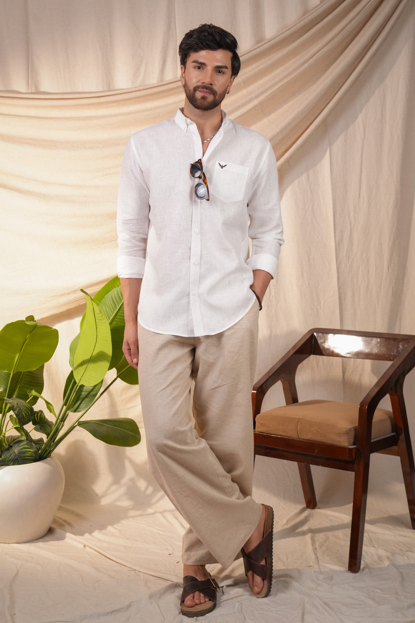 White 100% Pure Linen Solid Shirt