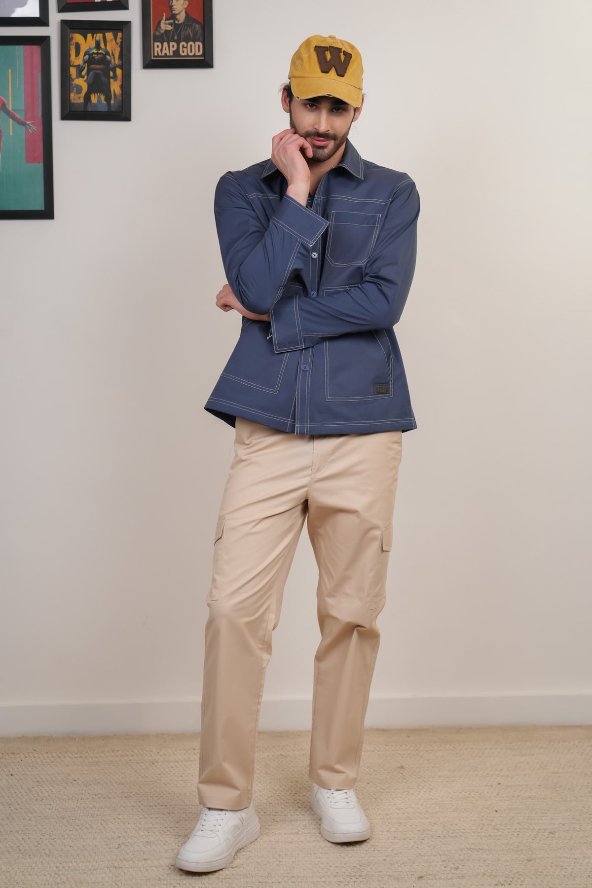 Slate Blue Solid Heavy Cotton Twill Boxy Fit Shirt For Men