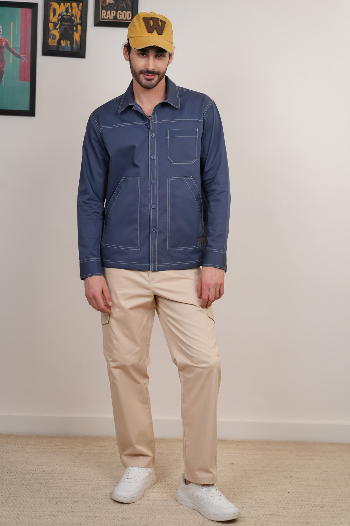 Slate Blue Solid Heavy Cotton Twill Boxy Fit Shirt For Men