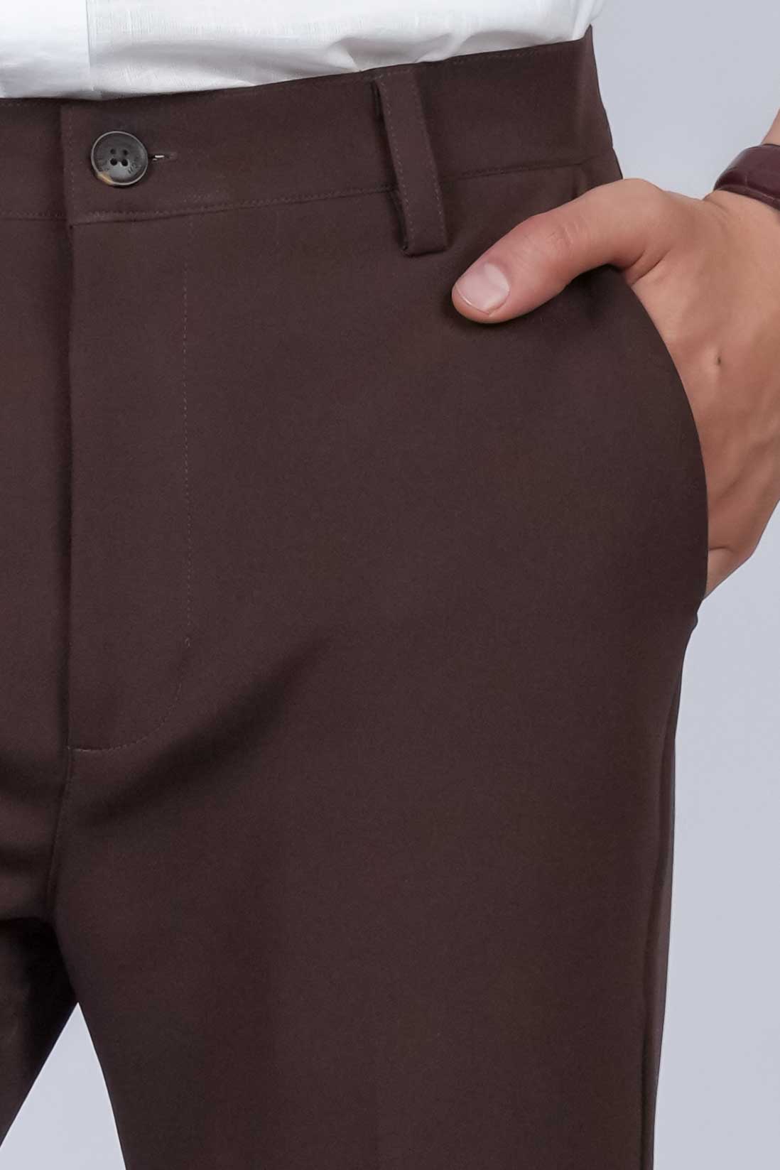 Brown Solid Boot Cut Fit Pants