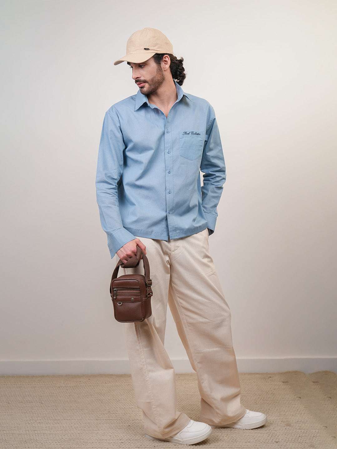 Aqua Blue Solid Linen Cotton Boxy Fit Shirt