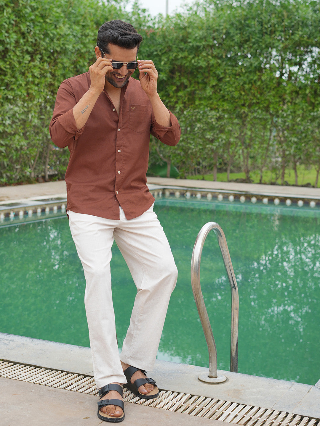 Rust Solid Pre-Washed Slim Fit Linen Cotton Shirt