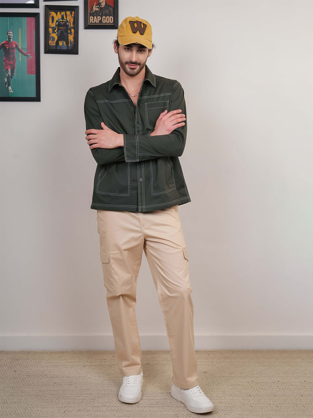Dark English Green Solid Heavy Cotton Twill Boxy Fit Shirt For Men