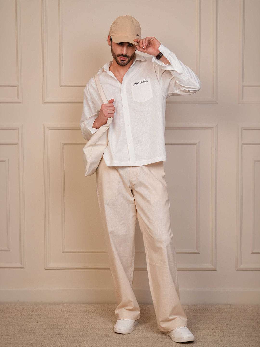 White Solid Linen Cotton Boxy Fit Shirt