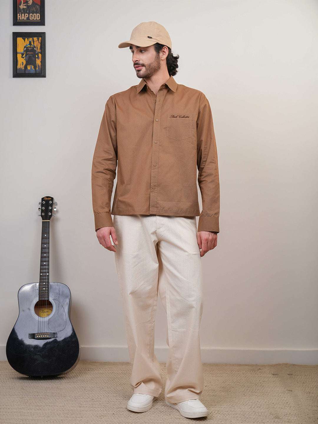 Brown Solid Linen Cotton Boxy Fit Shirt