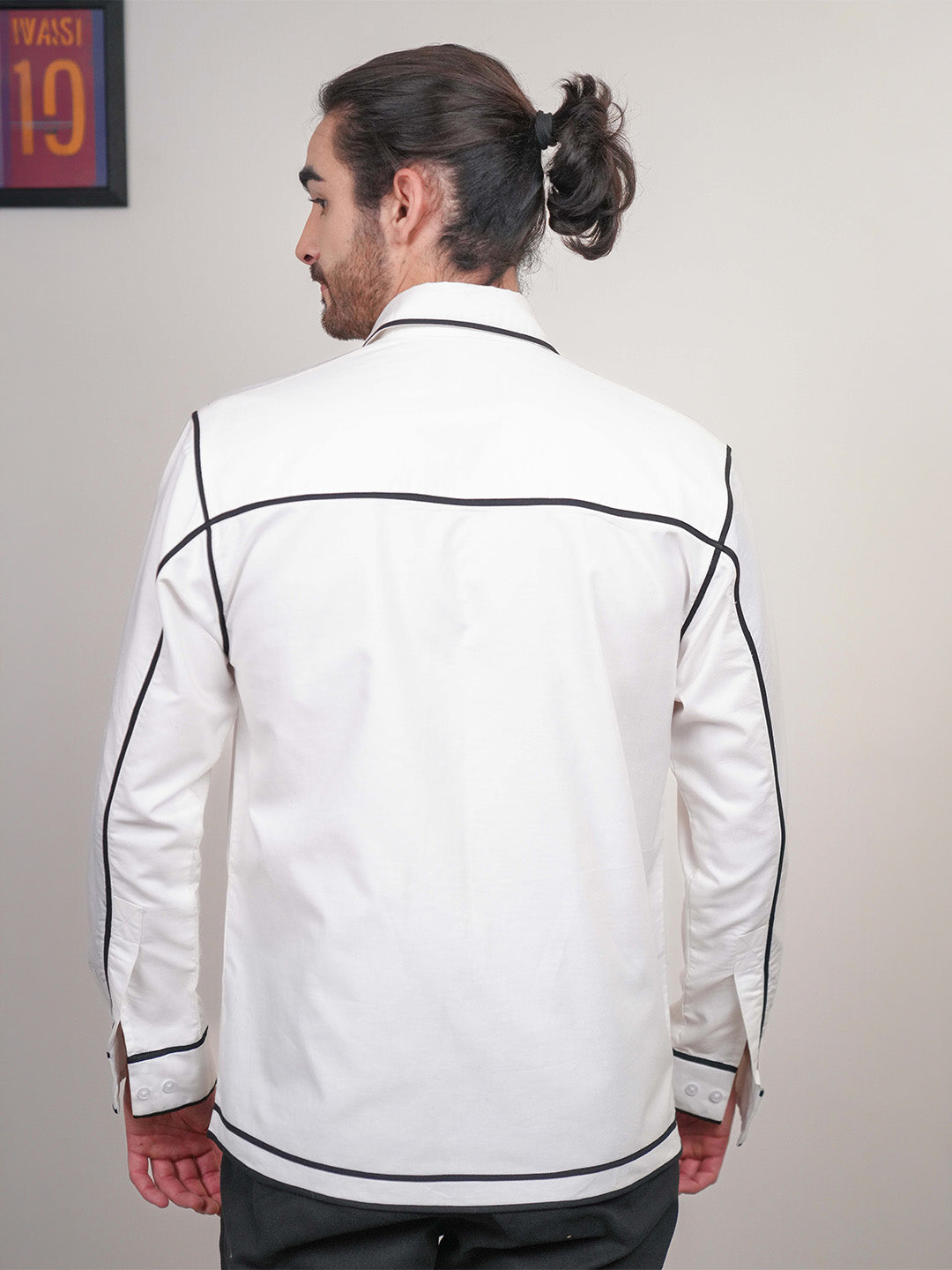 White Colour blocked Heavy Cotton Twill Boxy Fit Shirt For Men