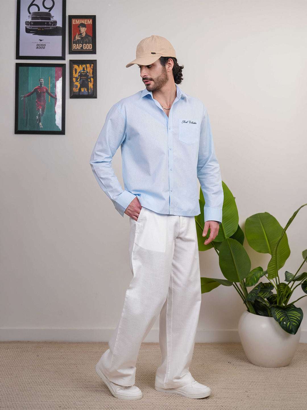 Sky Blue Solid Linen Cotton Boxy Fit Shirt