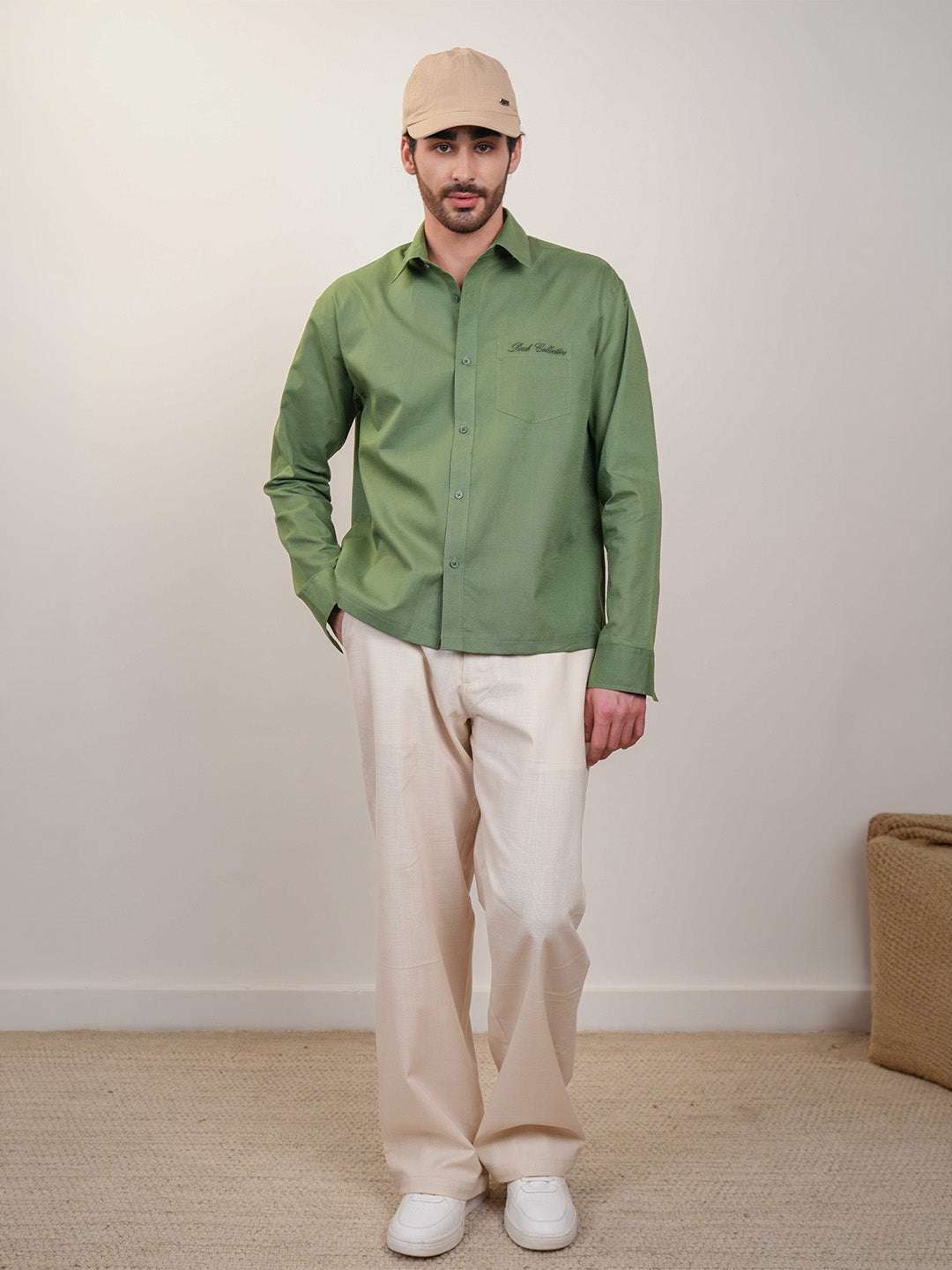 Moss Green Solid Linen Cotton Boxy Fit Shirt