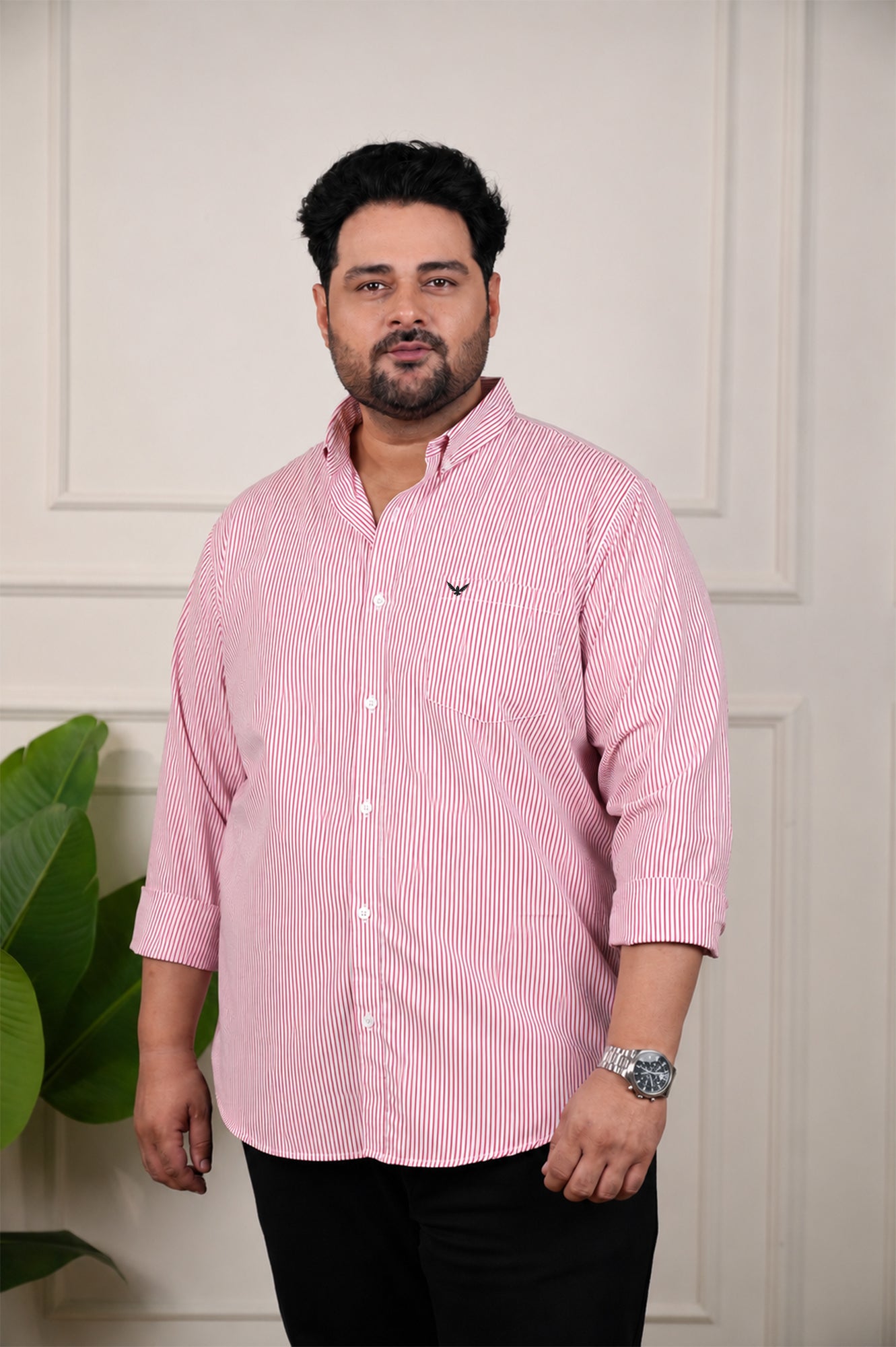 Red Striped Slim Fit Regular Fit Plus Size Cotton Shirt