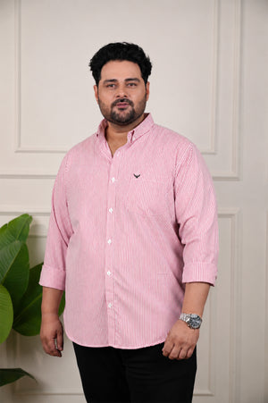 Red Striped Slim Fit Regular Fit Plus Size Cotton Shirt
