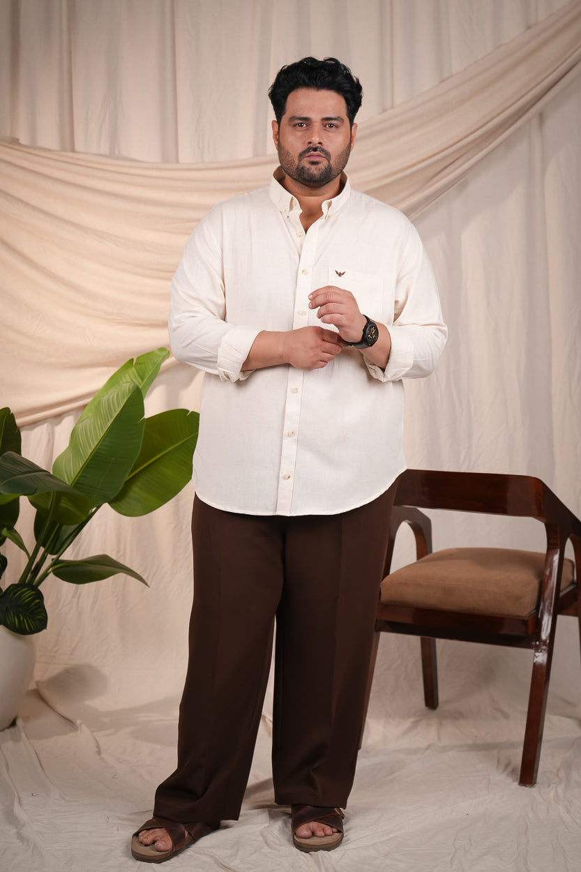 Natural Grain Ivory Pre-Washed Linen Cotton Regular Fit Plus Size Shirt
