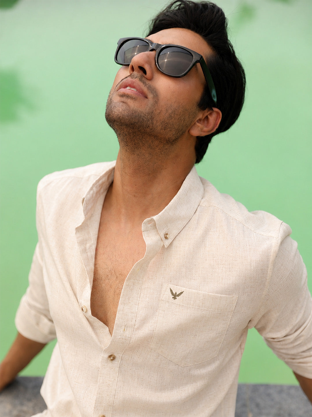 Natural Grain Ivory Pre-Washed Linen Cotton Shirt
