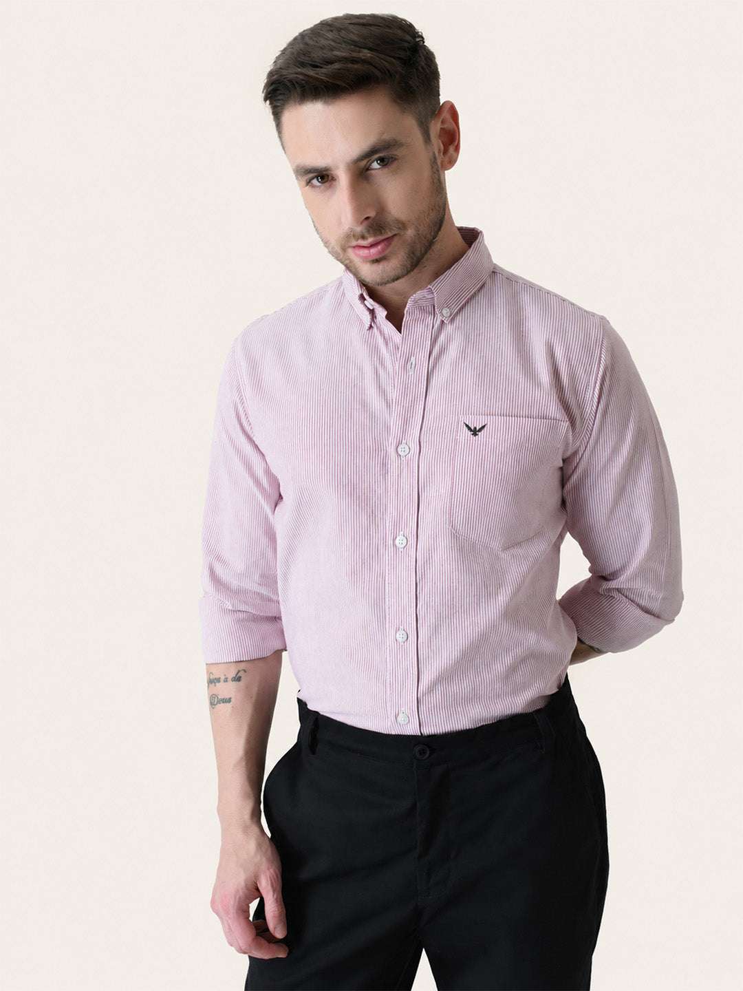 Red Striped Slim Fit Cotton Shirt