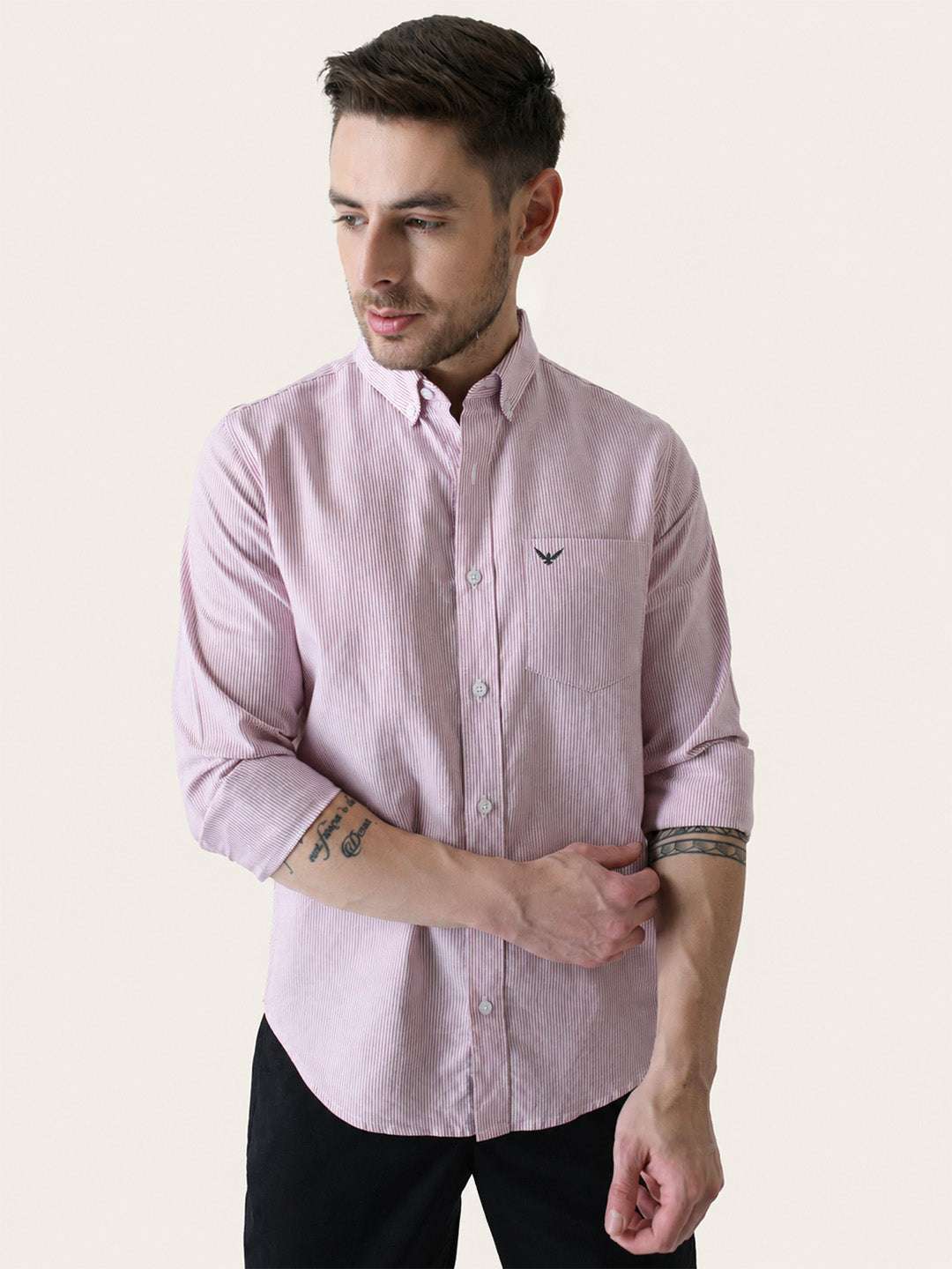 Red Striped Slim Fit Cotton Shirt