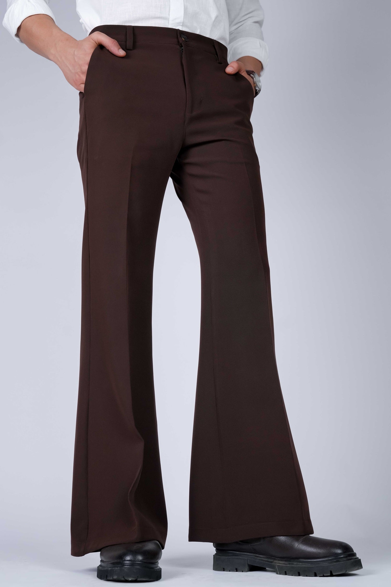 Brown Solid Boot Cut Fit Pants