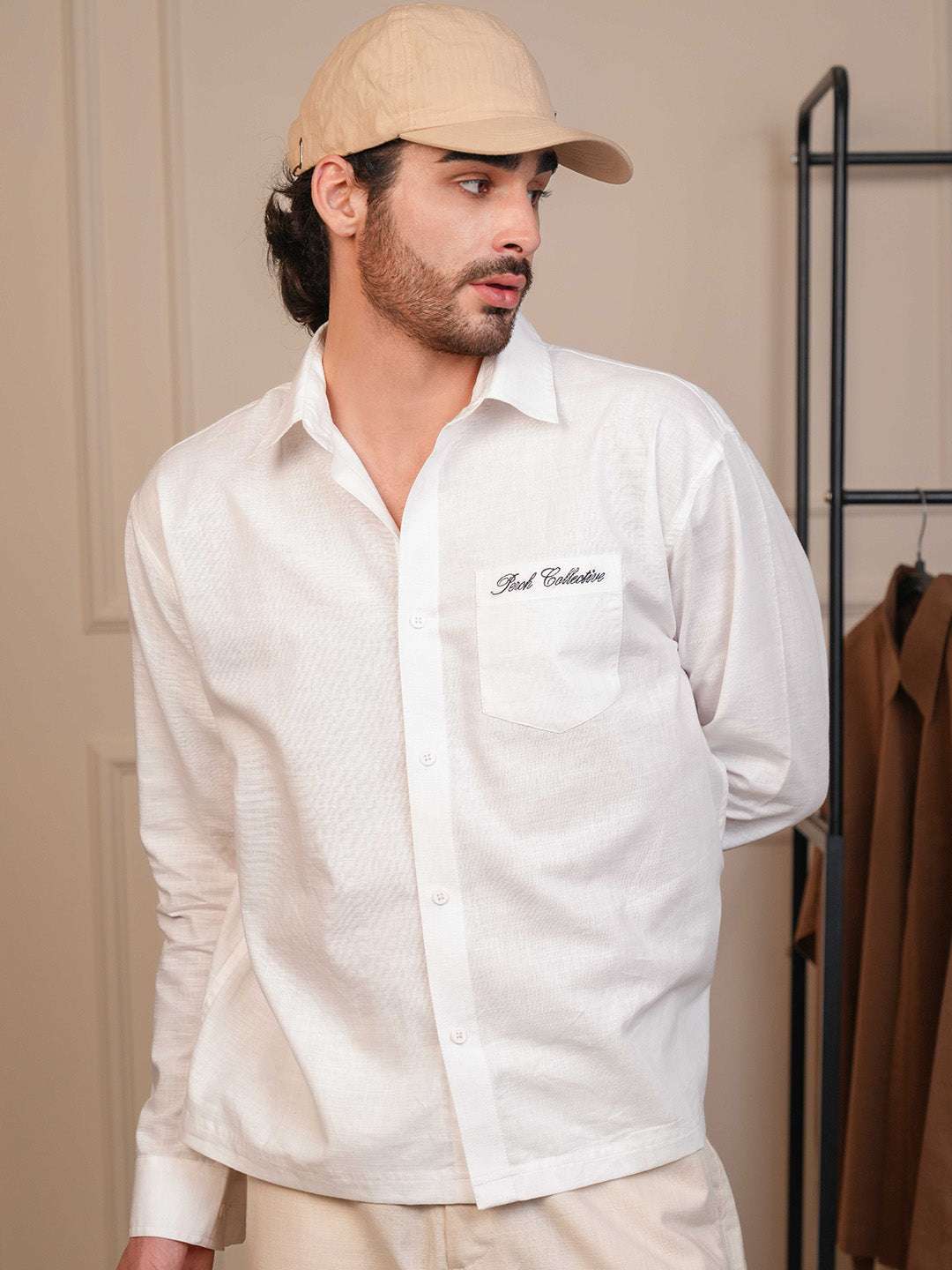 White Solid Linen Cotton Boxy Fit Shirt