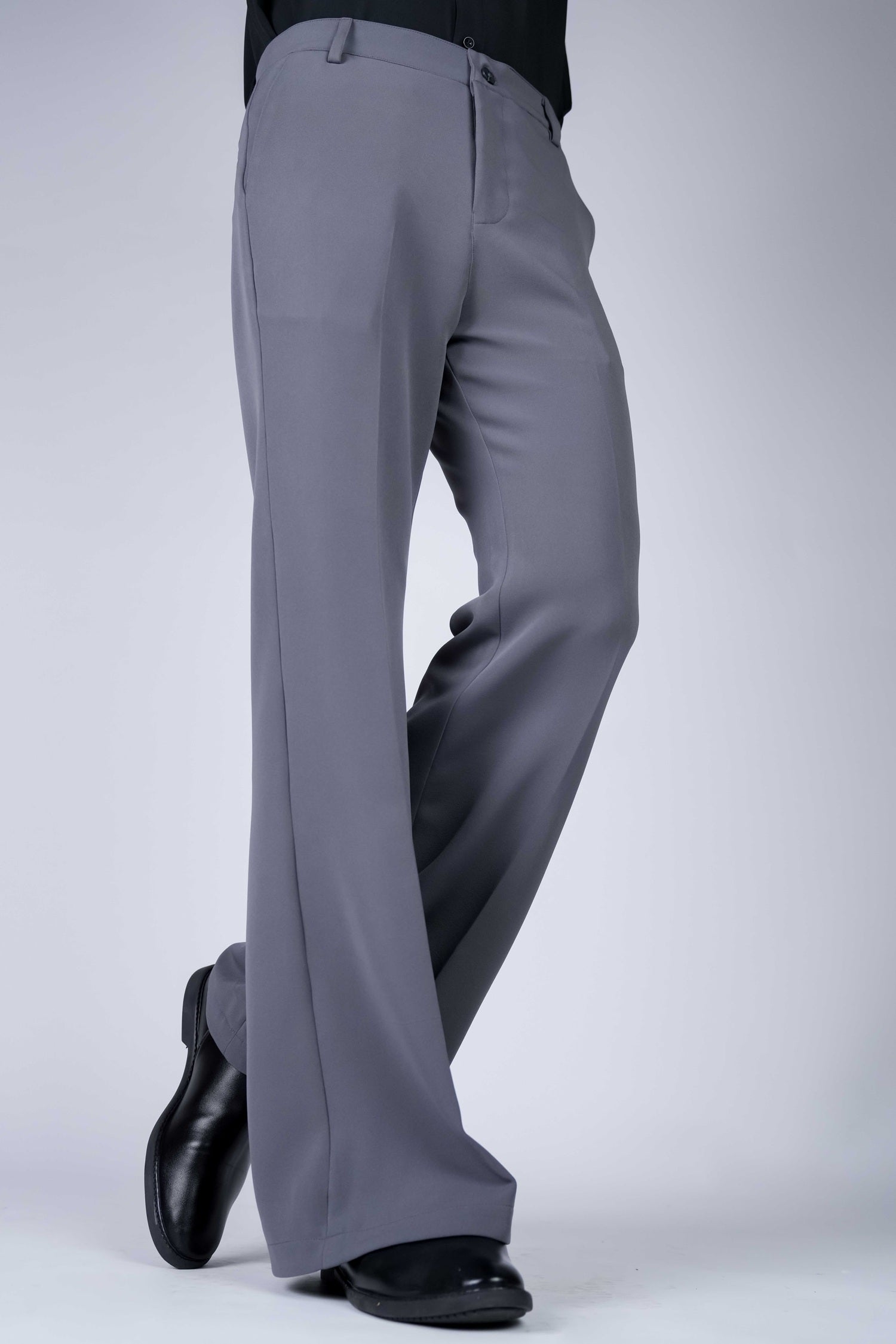 Steel Grey Solid Boot Cut Fit Pants