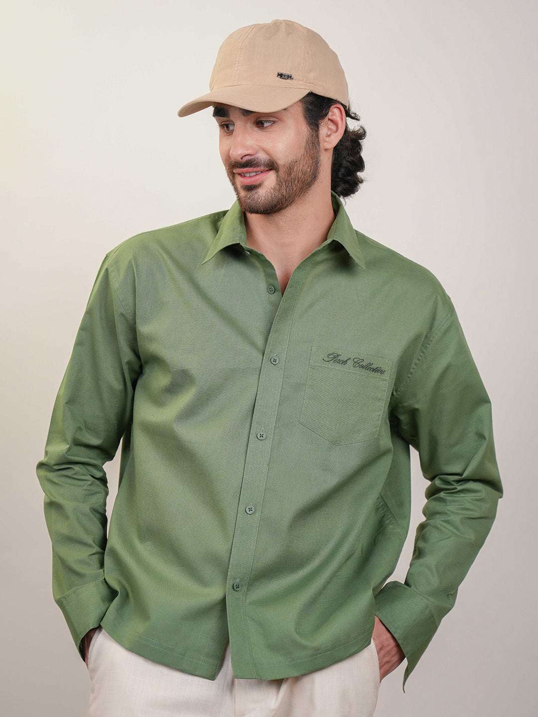 Moss Green Solid Linen Cotton Boxy Fit Shirt