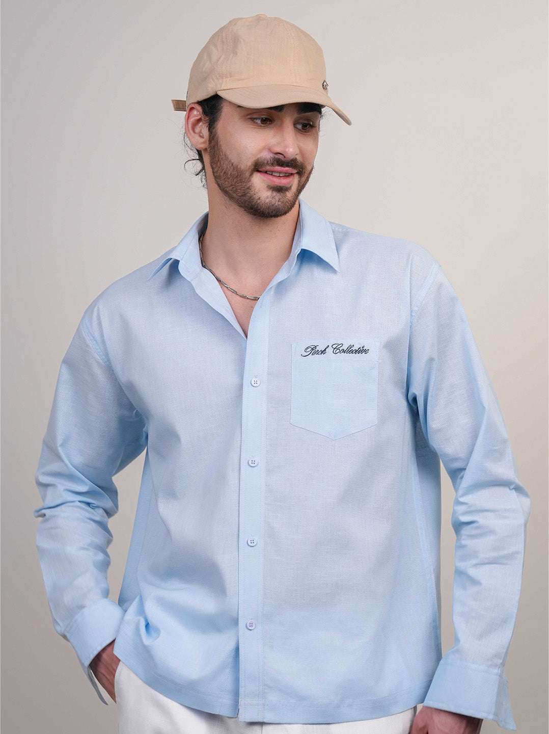 Sky Blue Solid Linen Cotton Boxy Fit Shirt