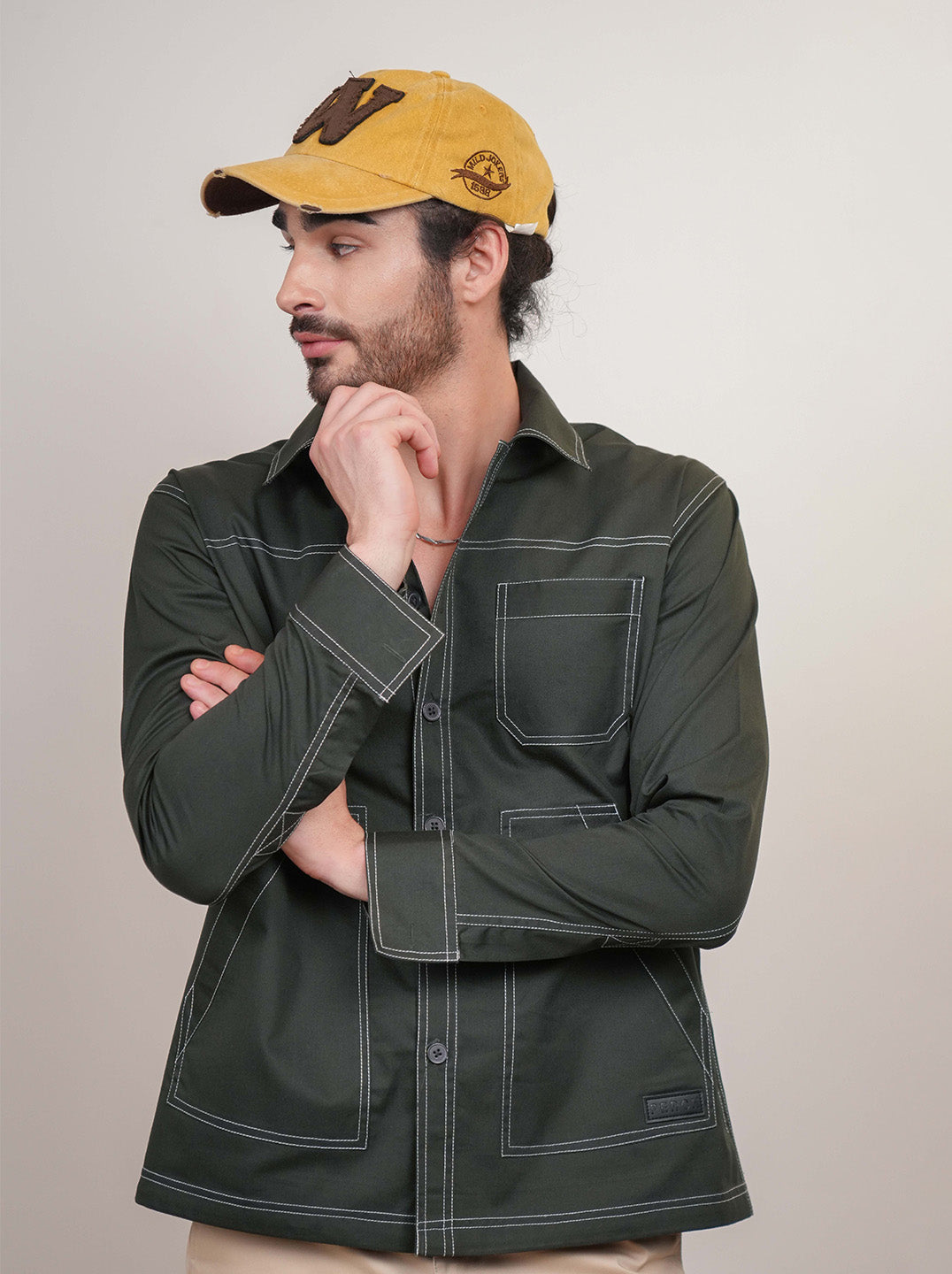 Dark English Green Solid Heavy Cotton Twill Boxy Fit Shirt For Men
