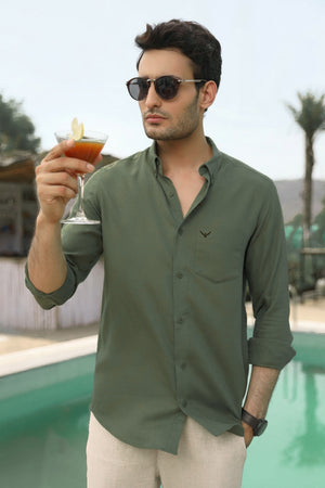 Moss Green Pre-Washed Linen Cotton Shirt