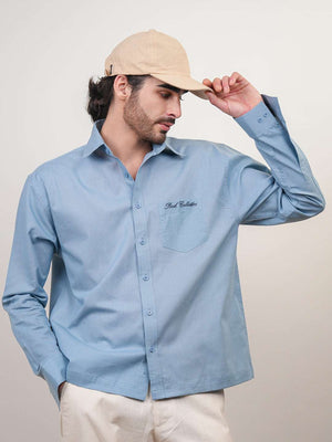 Aqua Blue Solid Linen Cotton Boxy Fit Shirt