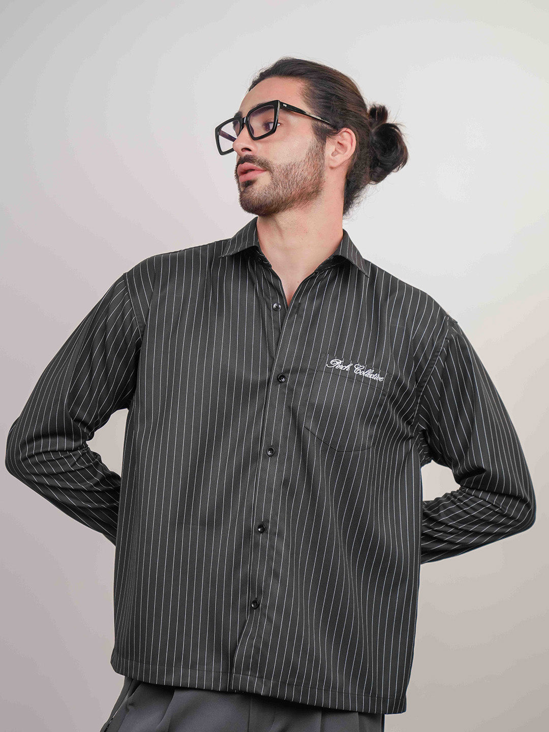 Black Striped Cotton Boxy Fit Shirt