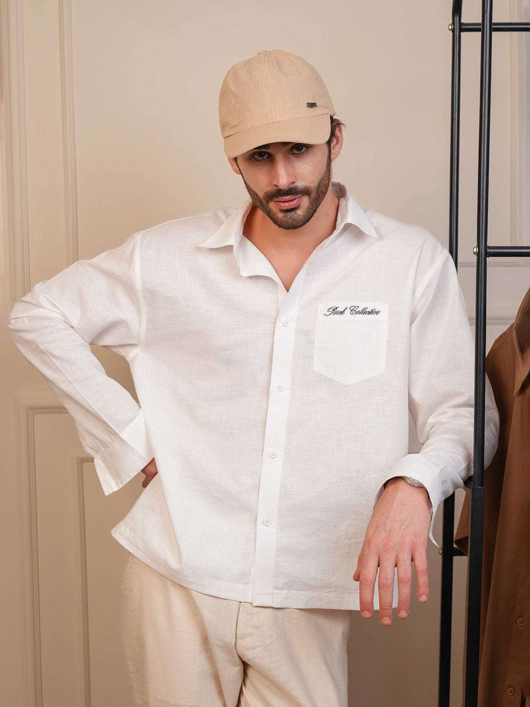 White Solid Linen Cotton Boxy Fit Shirt