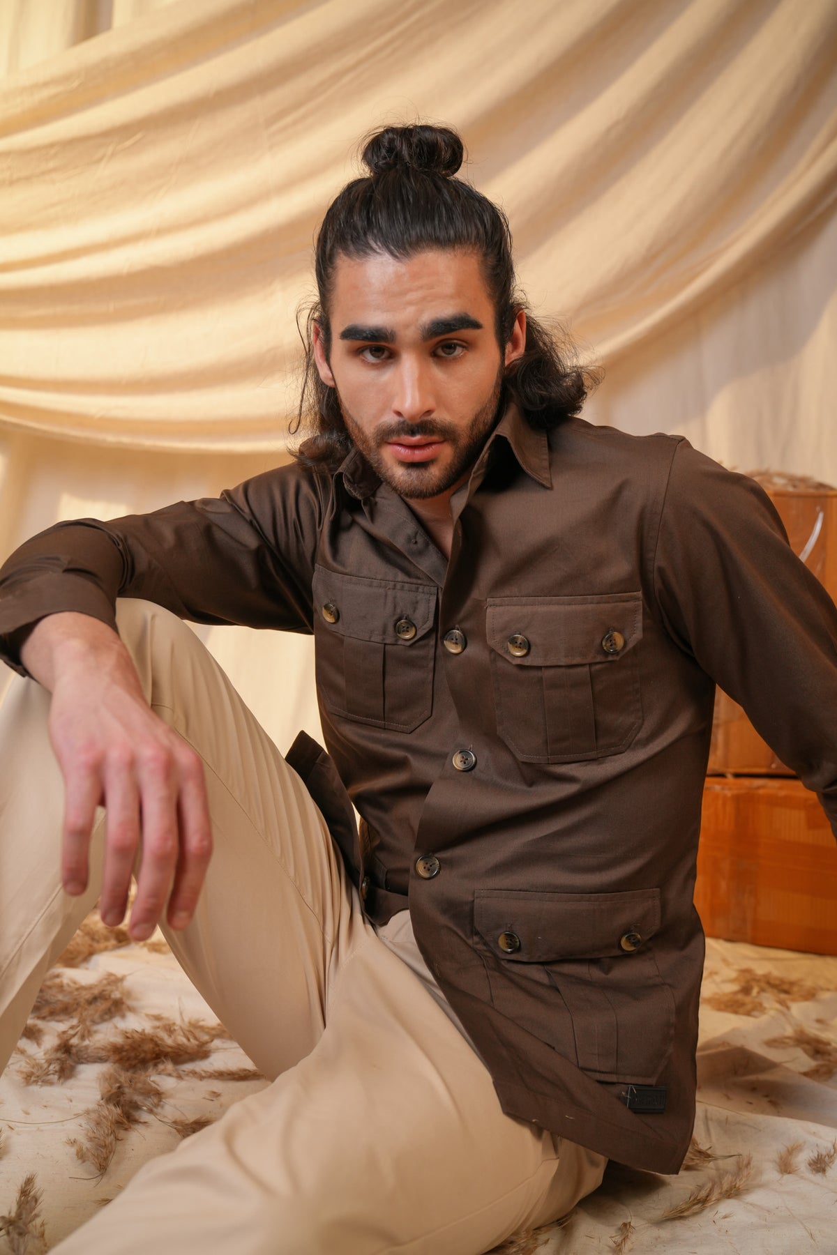 Brown Solid Heavy Cotton Twill Regular Fit Shirt For Men