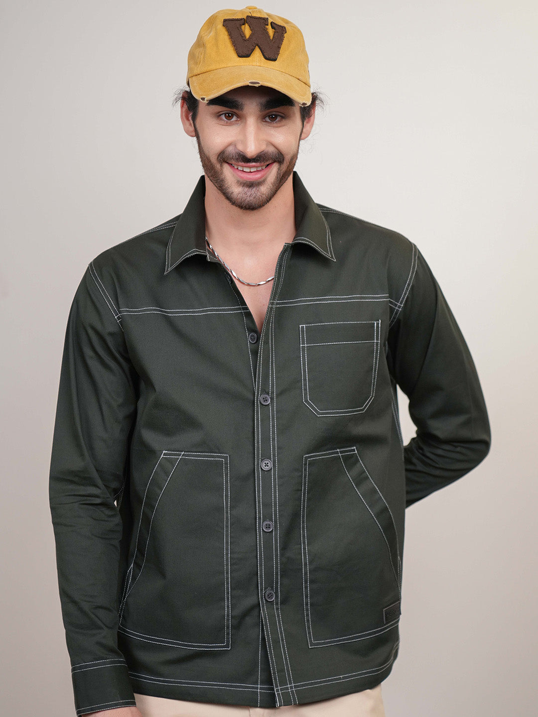 Dark English Green Solid Heavy Cotton Twill Boxy Fit Shirt For Men