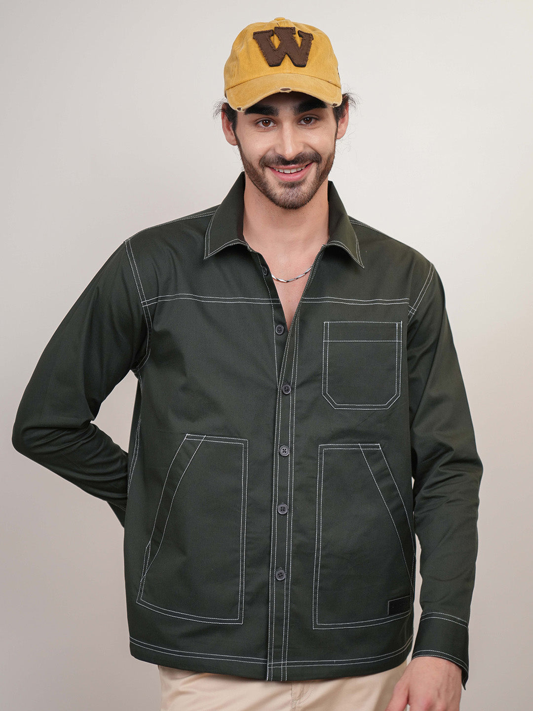 Dark English Green Solid Heavy Cotton Twill Boxy Fit Shirt For Men