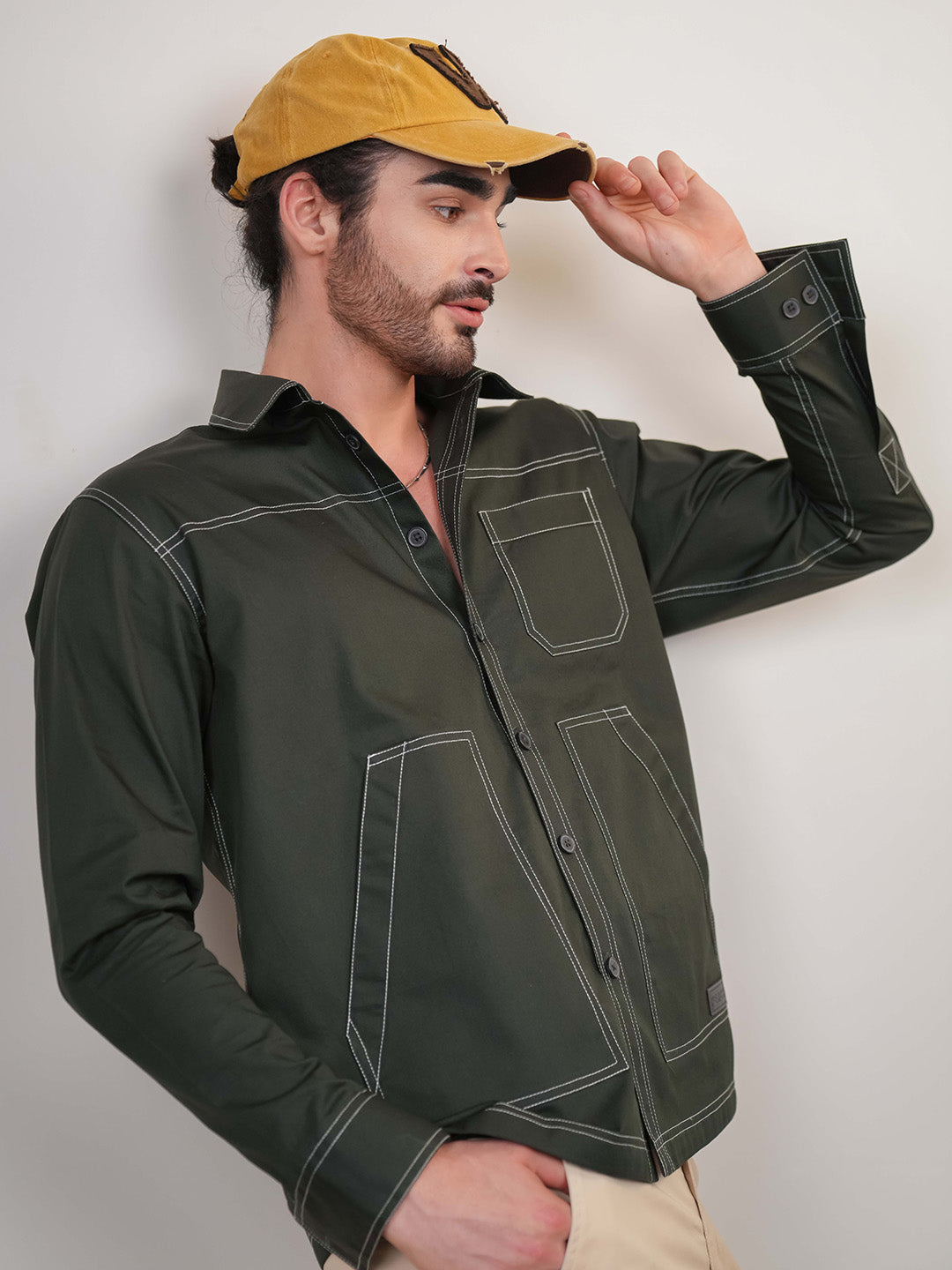 Dark English Green Solid Heavy Cotton Twill Boxy Fit Shirt For Men