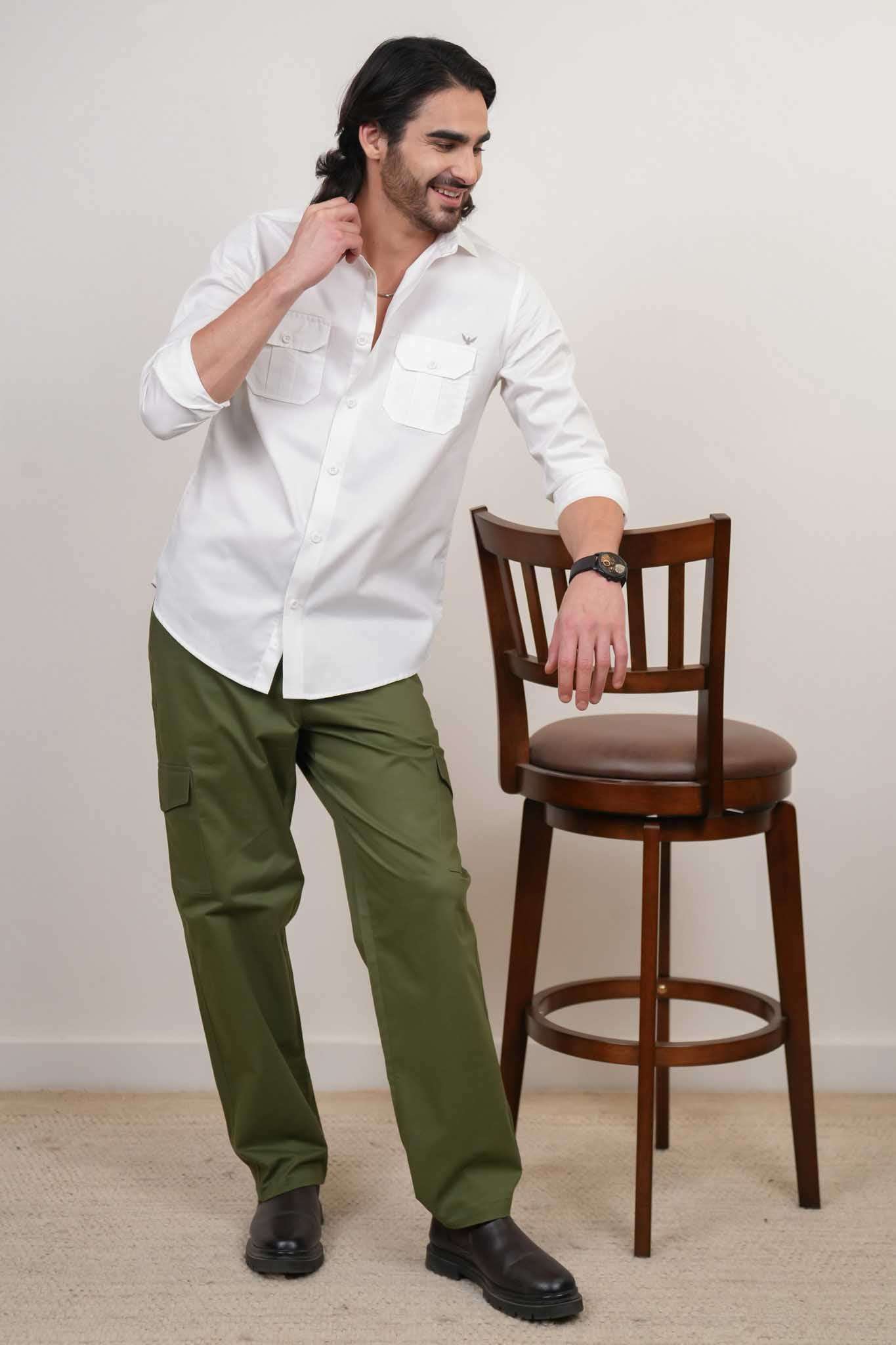 White Solid Cotton Twill Slim Fit Shirt