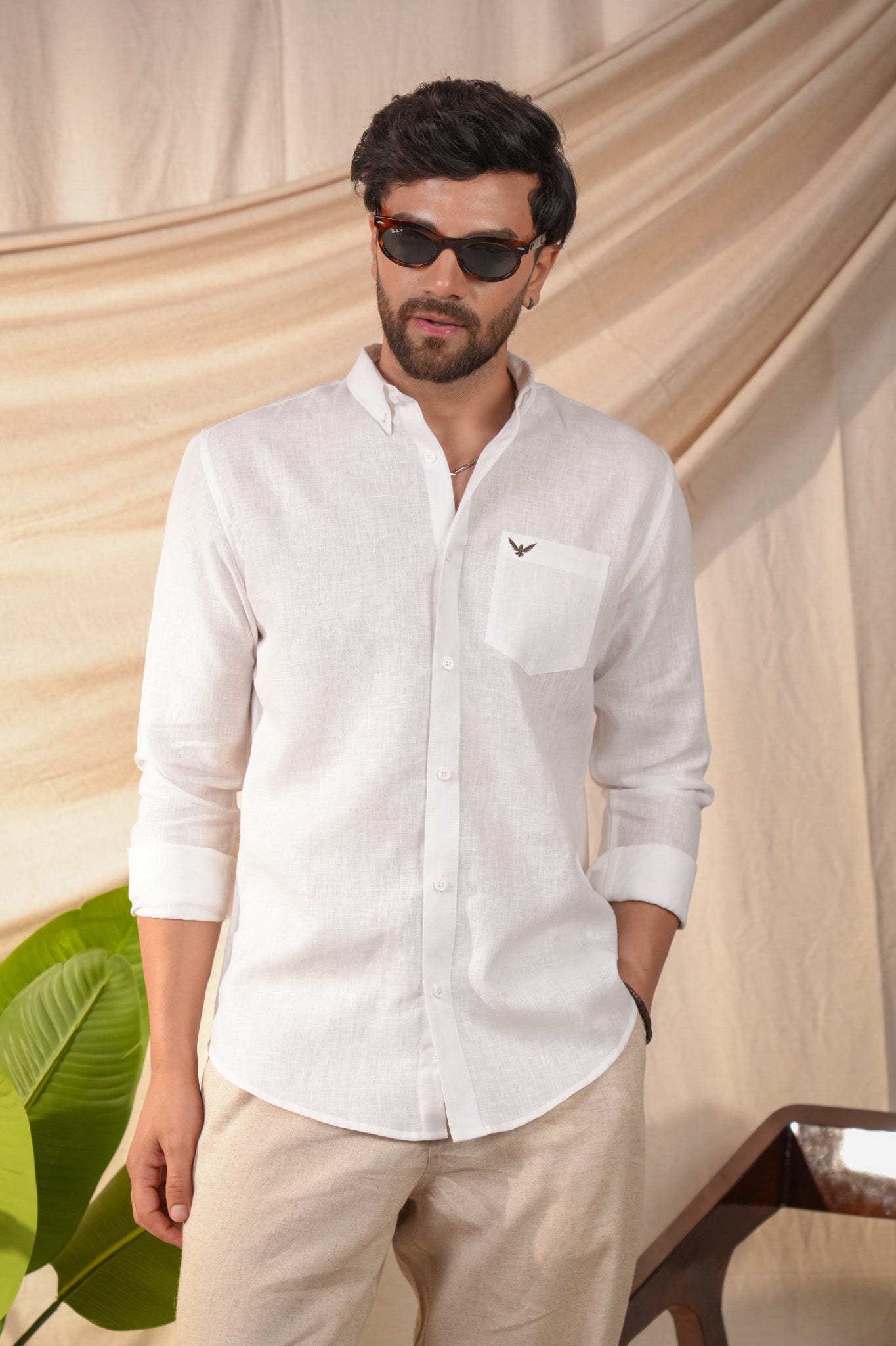 White 100% Pure Linen Solid Shirt