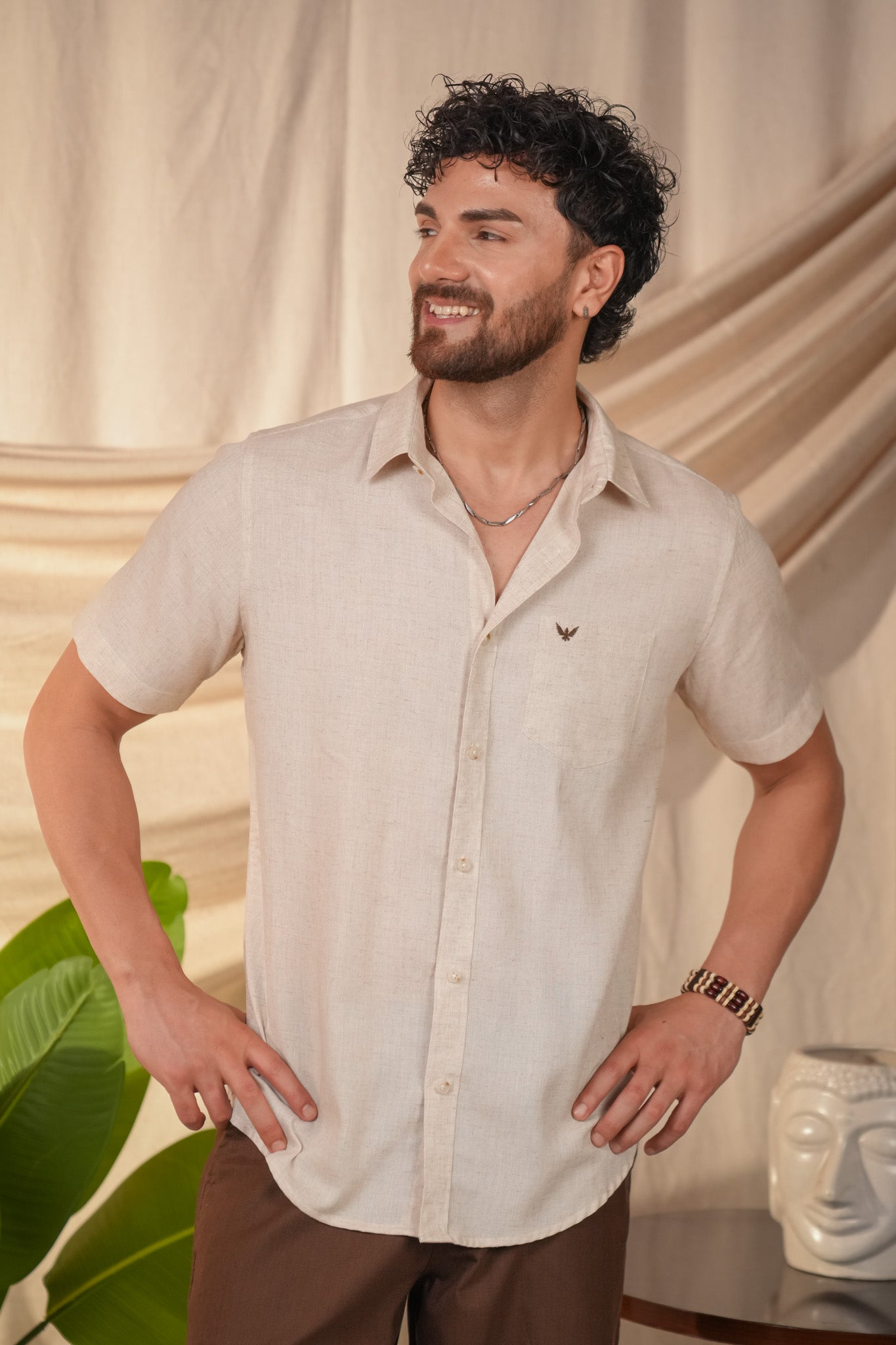 Natural Grains Solid Linen Cotton Slim Fit Shirt