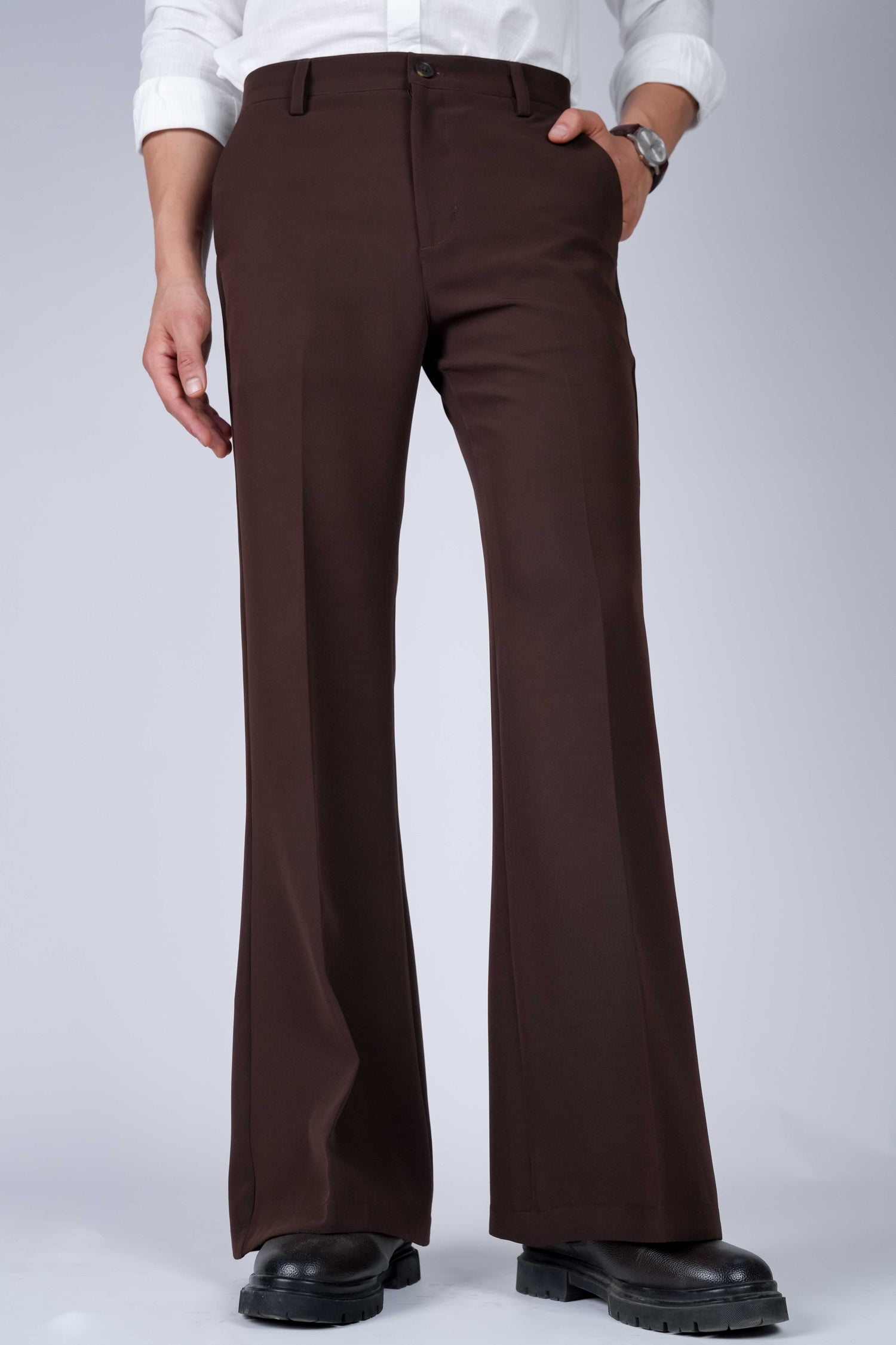 Brown Solid Boot Cut Fit Pants