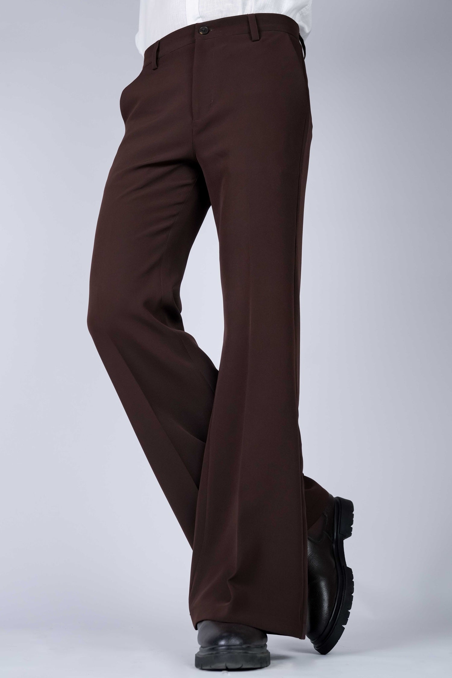 Brown Solid Boot Cut Fit Pants