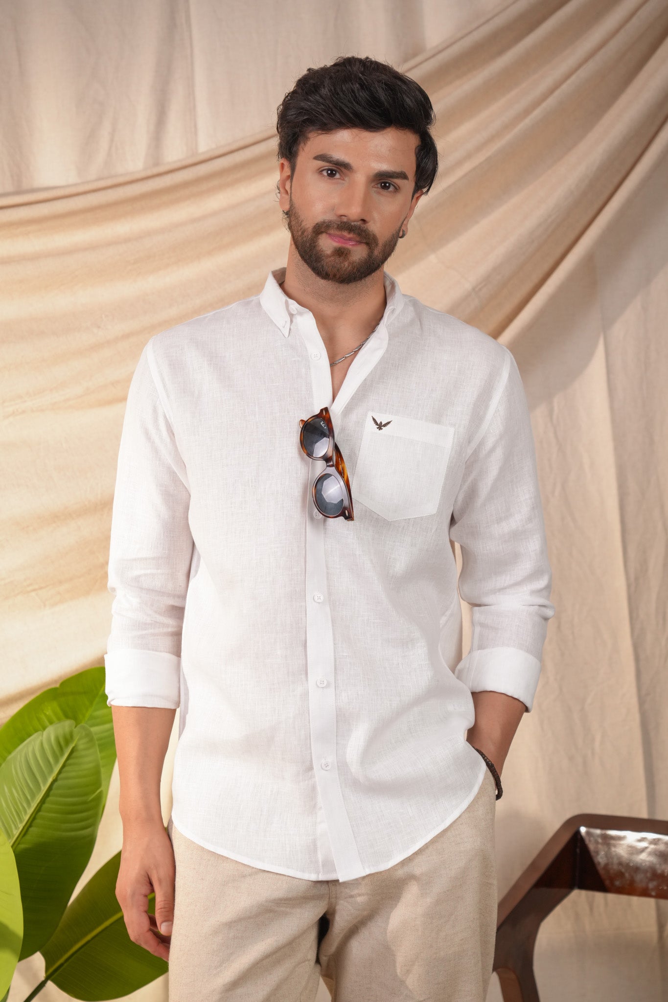 White 100% Pure Linen Solid Shirt