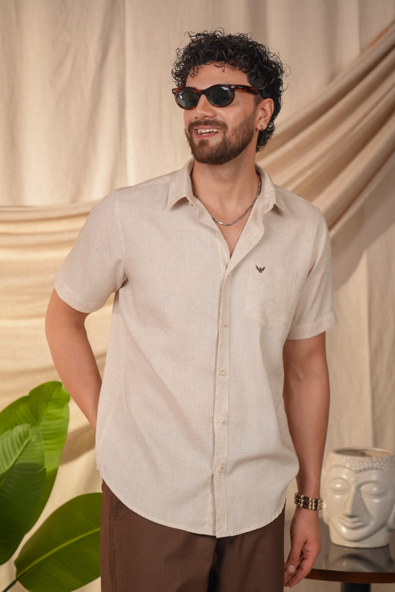 Natural Grains Solid Linen Cotton Slim Fit Shirt