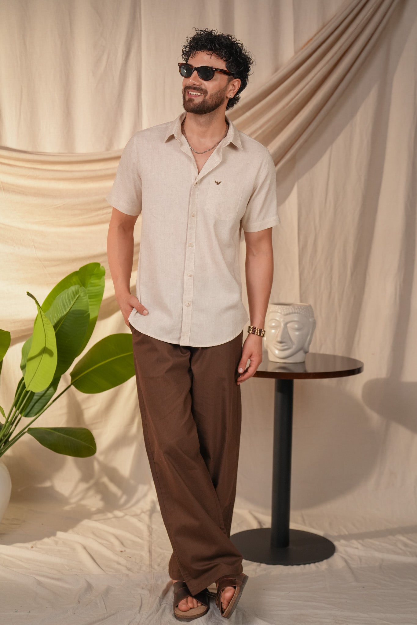 Natural Grains Solid Linen Cotton Slim Fit Shirt