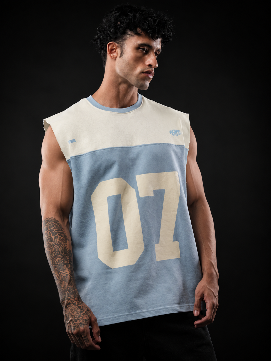 Sky Blue Cut & Sew 07 Oversized Tank Tshirt