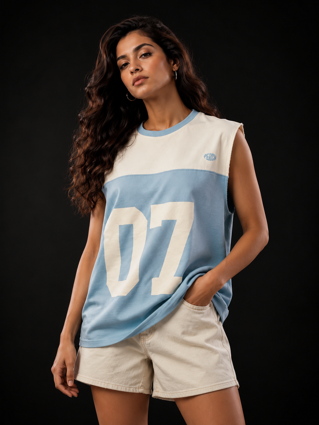 Sky Blue Cut & Sew 07 Oversized Tank Tshirt