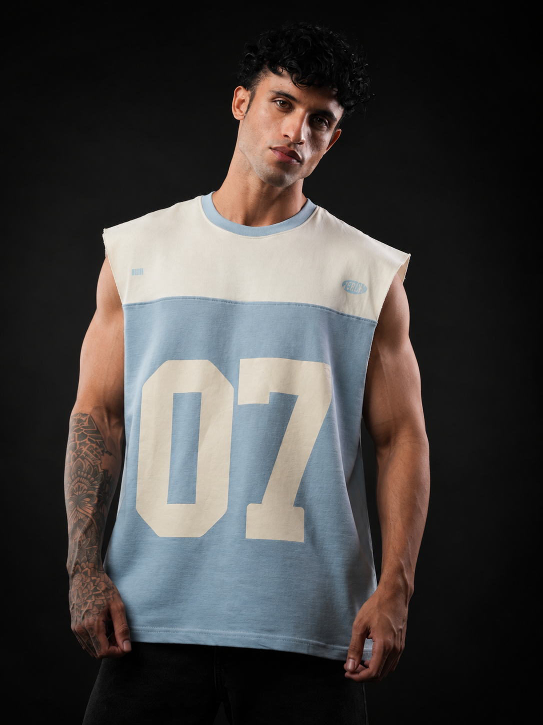 Sky Blue Cut & Sew 07 Oversized Tank Tshirt