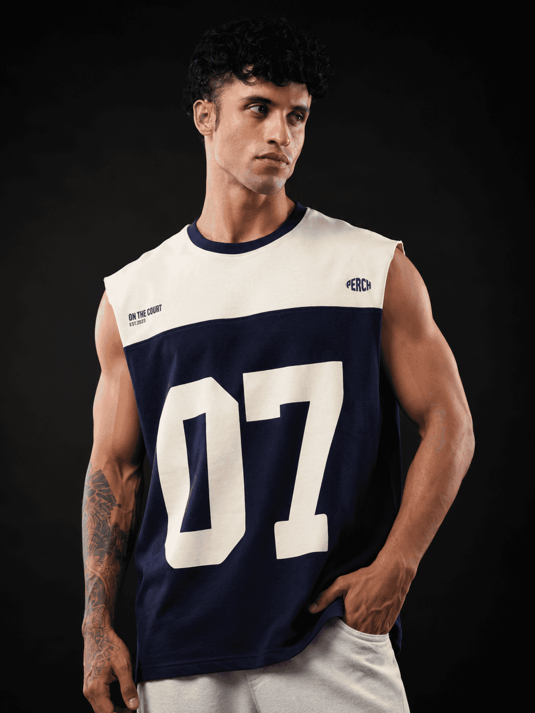 Navy Blue Cut & Sew 07 Oversized Tank Tshirt