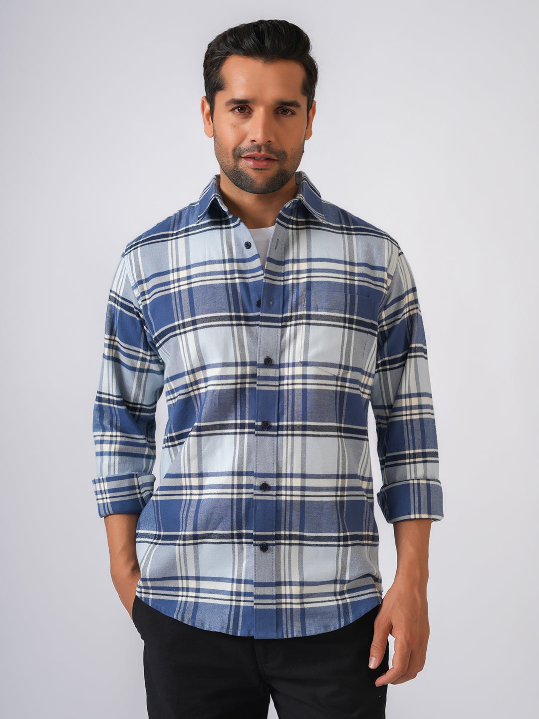 Blue Flannel Checked Slim Fit Shirt