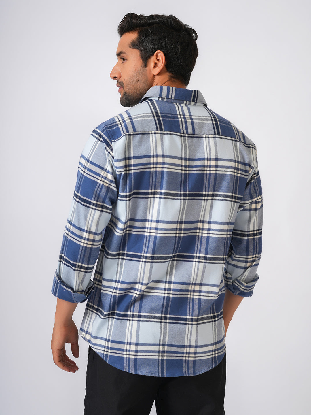 Blue Flannel Checked Slim Fit Shirt