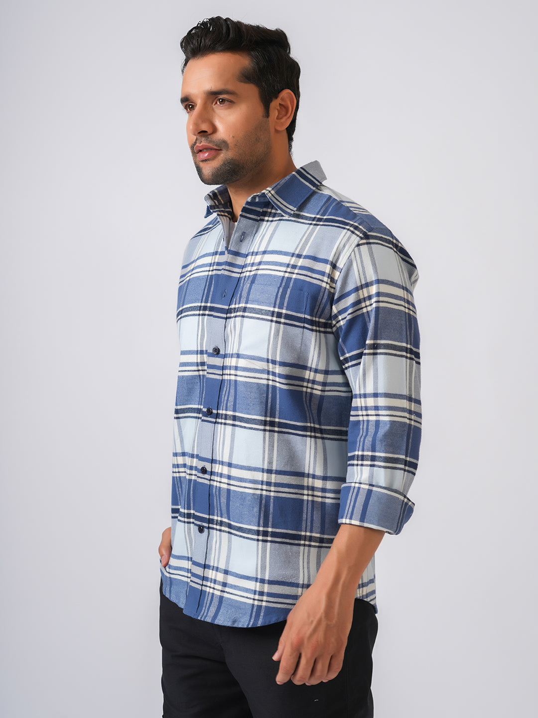 Blue Flannel Checked Slim Fit Shirt